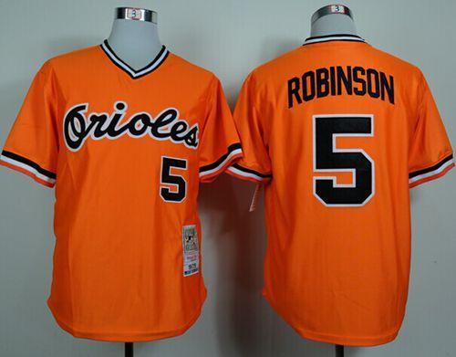 Mitchell and Ness 1975 Orioles #5 Brooks Robinson Orange Throwback Stitched MLB Jersey - Click Image to Close
